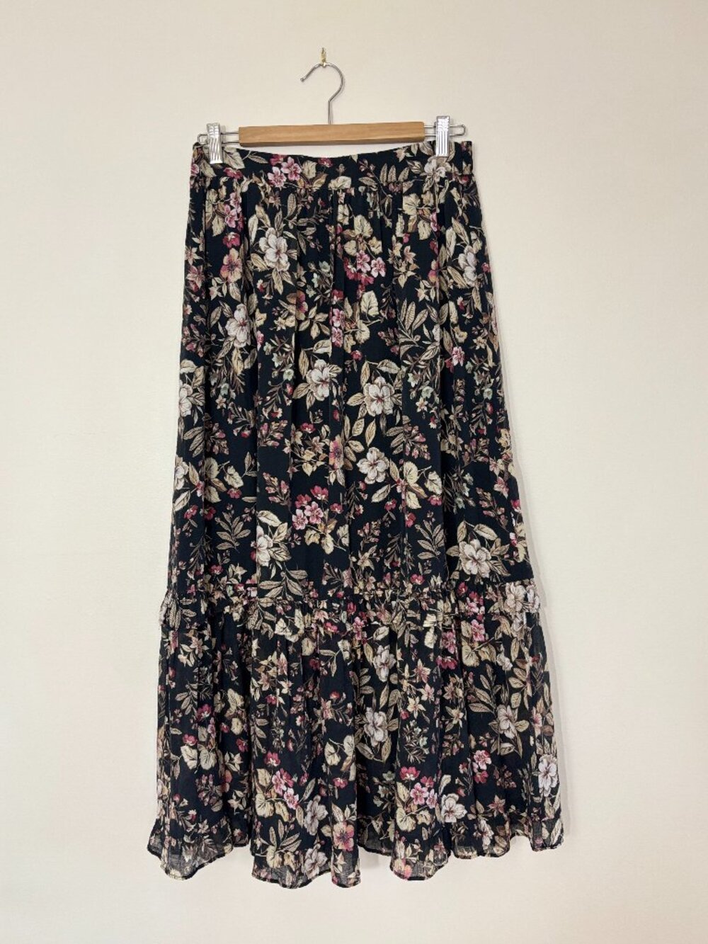 Philosophy Black Floral Midi Skirt